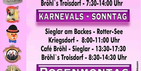Bröhl´s Öffnungszeiten an Karneval