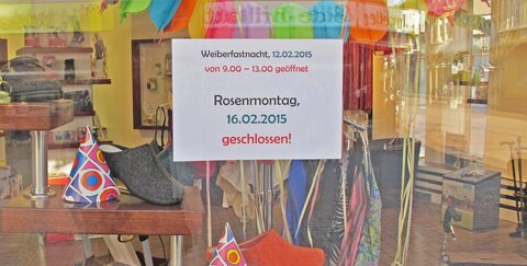 Karnevals-Öffnungszeiten bei Vierbaum