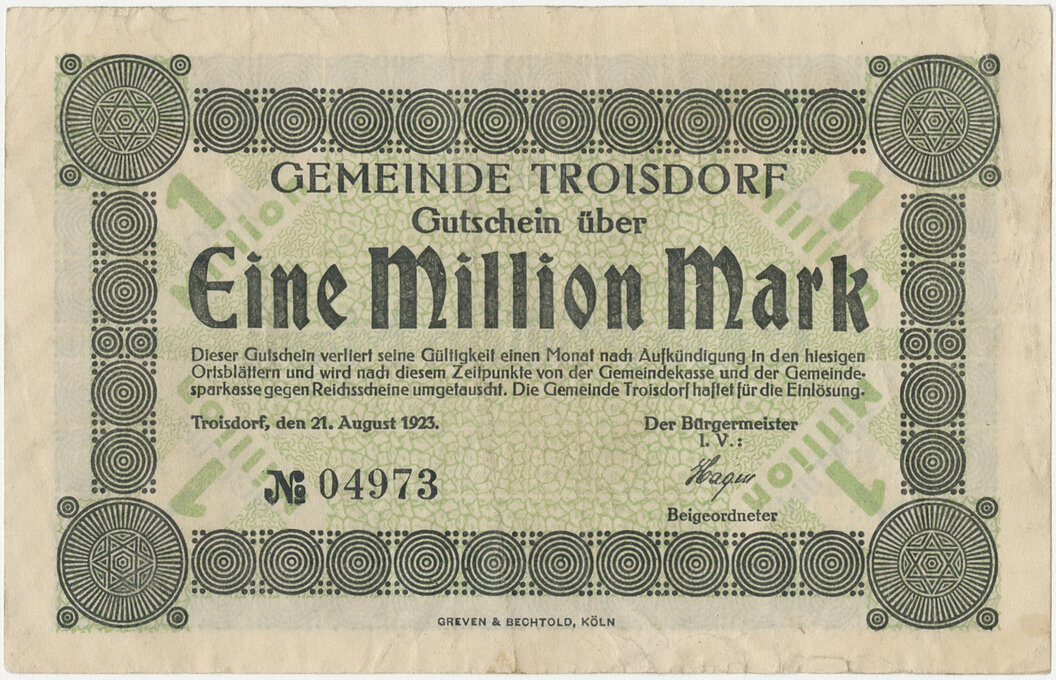 14. B-1923-08-21-Sammlung_Notgeld_Troisdorf_1mio_1 14. B-1923-08-21-Sammlung_Notgeld_Troisdorf_1mio_1