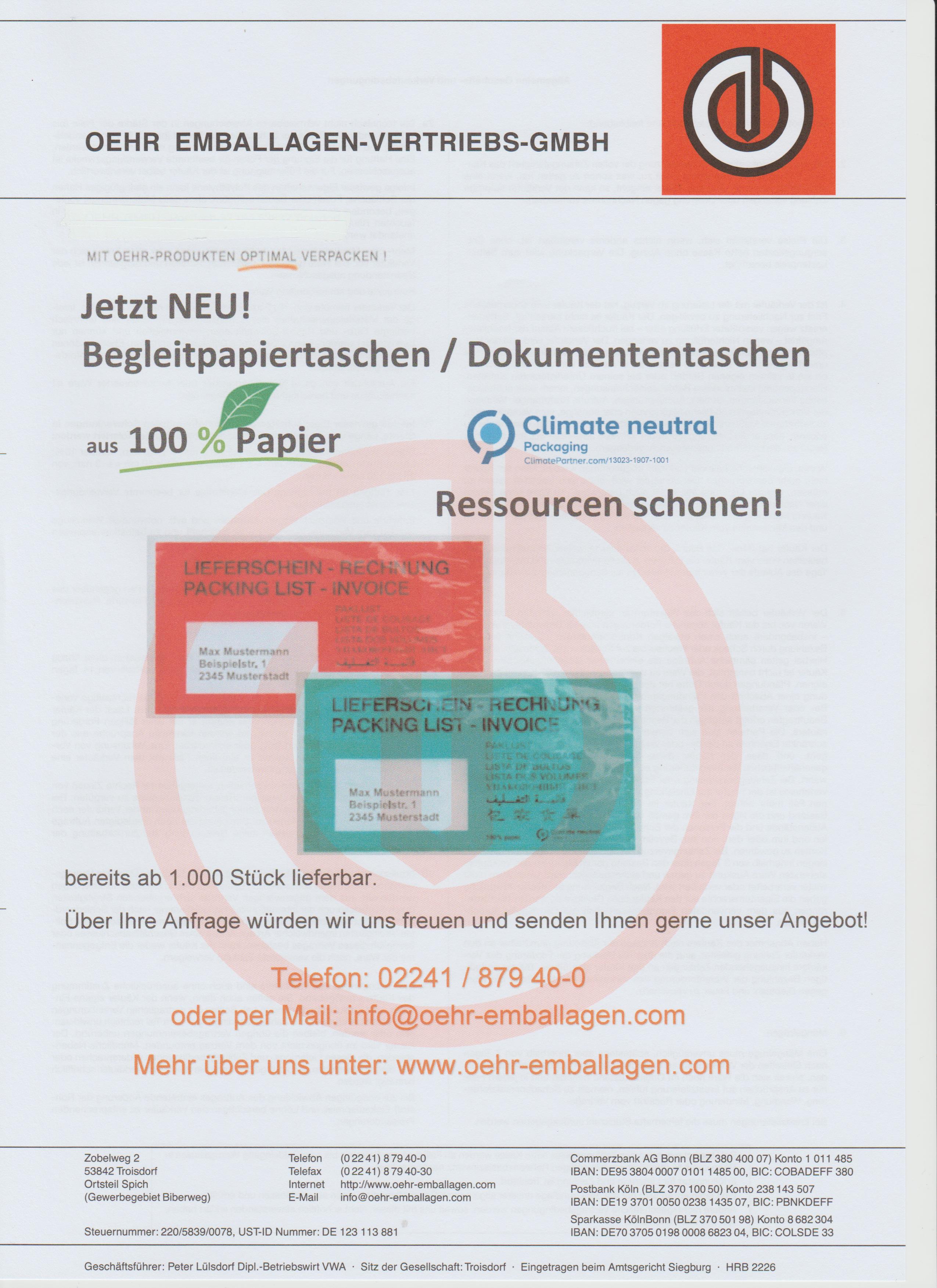 Begleitpapiertaschen aus 100% Papier Begleitpapiertaschen aus 100% Papier