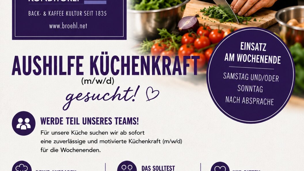 Bäcker Bröhl: Küchenkraft (m/w/d) fürs Wochenende gesucht