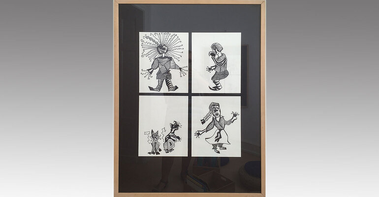 Zeichnungen von Lena Reifenhäuser zur Ausstellung "Struwwelpeter" im Bilderbuchmuseum Troisdorf